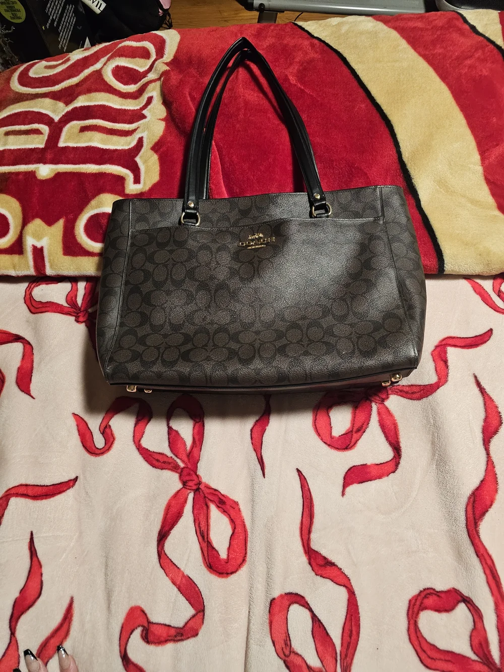 Coach Signature Canvas Tote Bag in Dark Brown Black